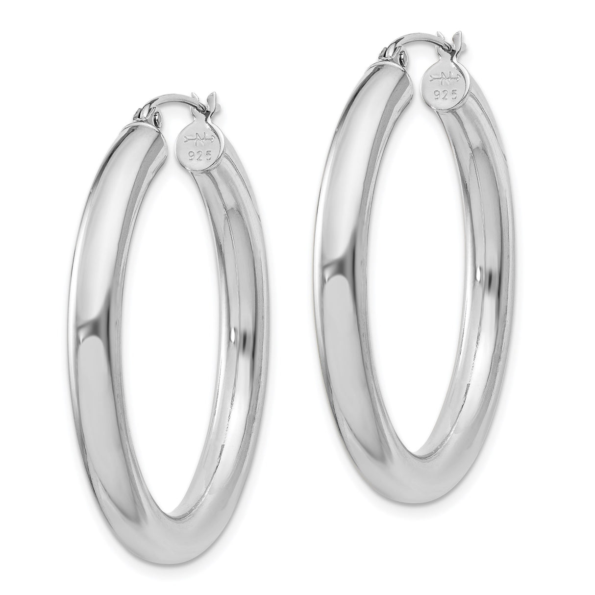 Sterling Silver Hoop Earrings, Classic Round Design with Polished Finish and Latch Back Closure