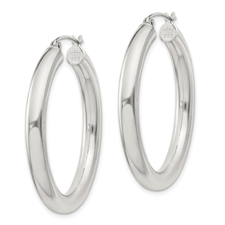 Sterling Silver Hoop Earrings, Medium Size Classic Round Hoops with High Polish Finish