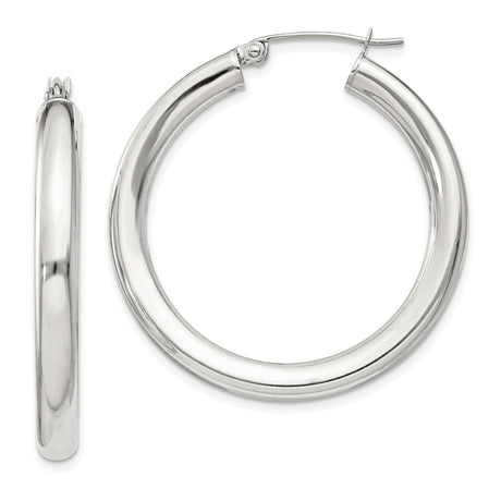 Sterling Silver Hoop Earrings, Medium Size Classic Round Hoops with High Polish Finish