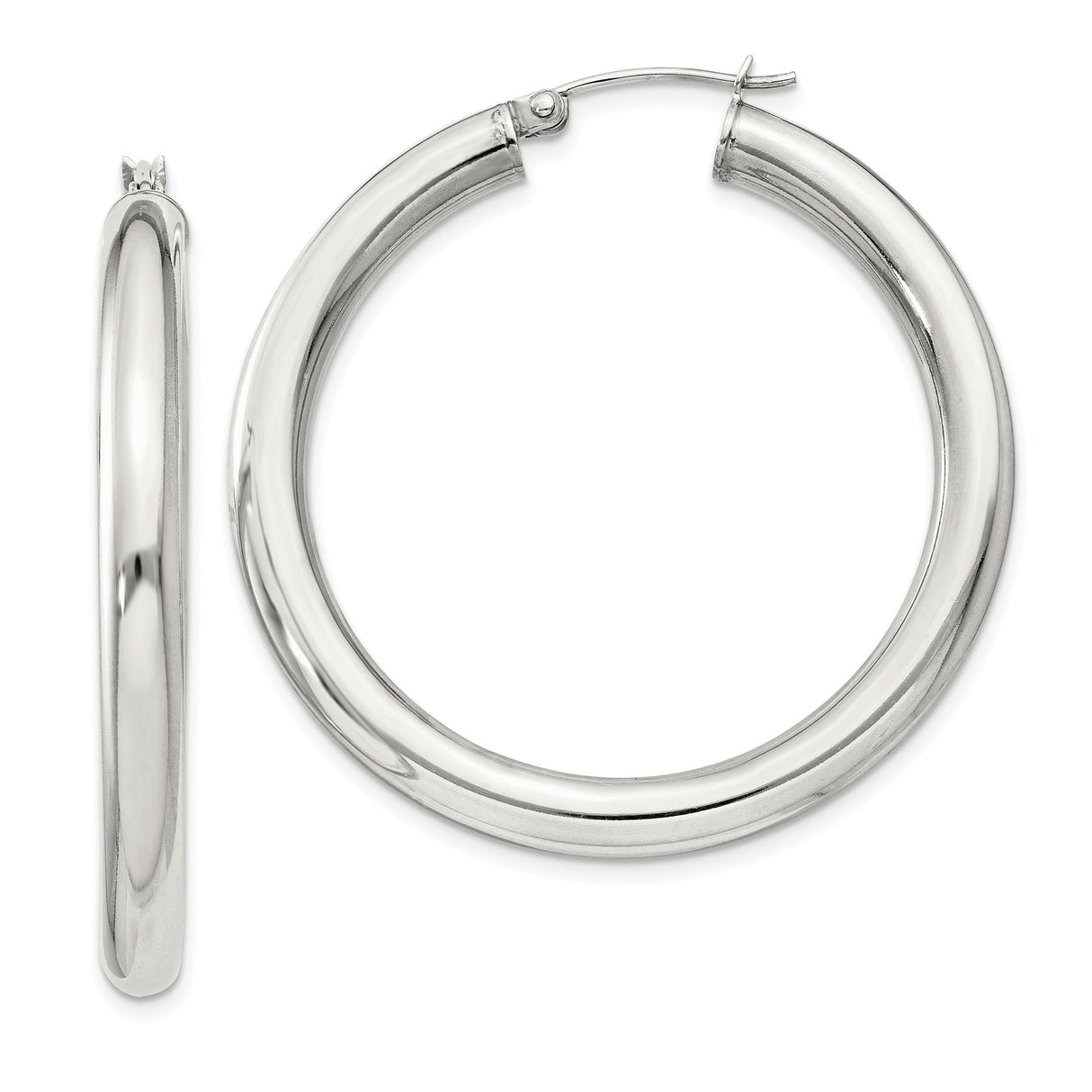 Sterling Silver Hoop Earrings, Classic Polished Round Design, Minimalist Everyday Style