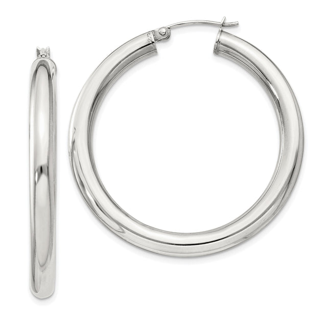 Sterling Silver Hoop Earrings, Classic Polished Round Design, Minimalist Everyday Style