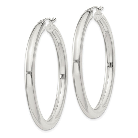 Sterling Silver Hoop Earrings with Smooth Polished Finish, Classic Round Latch Back Design