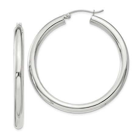 Sterling Silver Hoop Earrings with Smooth Polished Finish, Classic Round Latch Back Design