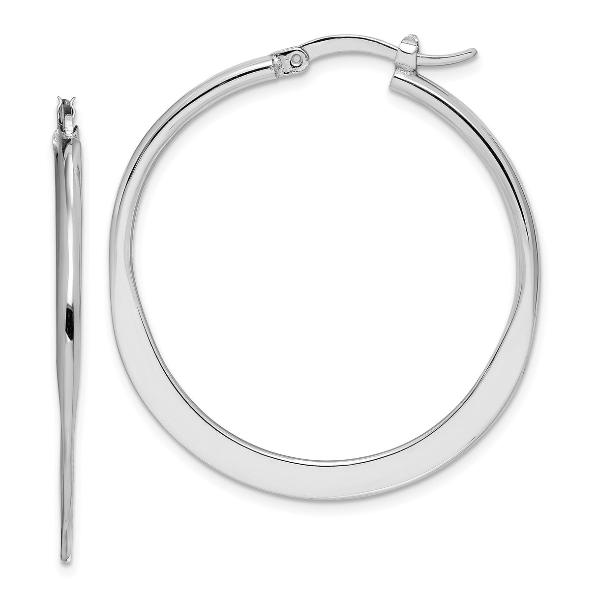 Sterling Silver Hoop Earrings, Smooth Tapered Design, Polished Minimalist Medium Round Style
