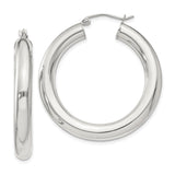 Sterling Silver Hoop Earrings, Thick Tubular Round Design, Polished Minimalist Style for Women