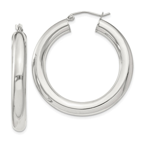 Sterling Silver Hoop Earrings, Thick Tubular Round Design, Polished Minimalist Style for Women