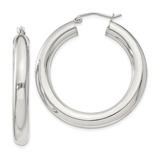 Sterling Silver Hoop Earrings, Thick Tubular Round Design, Polished Minimalist Style for Women