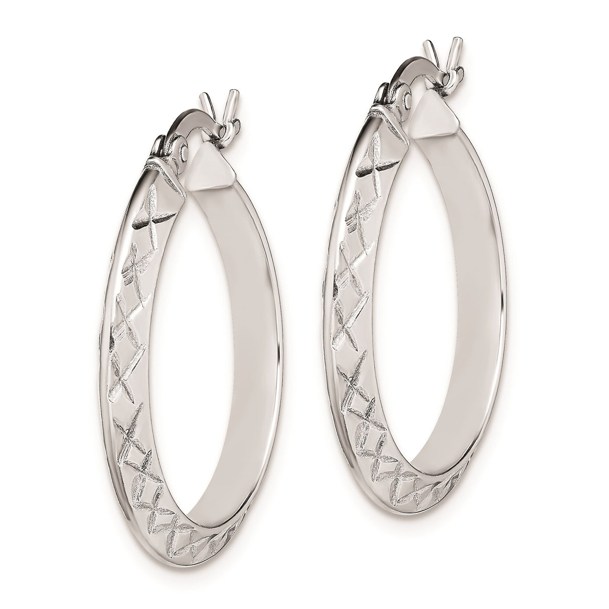 Sterling Silver Hoop Earrings, Diamond-Cut Knife Edge Tube, Lightweight Round Design for Women