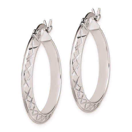 Sterling Silver Hoop Earrings, Diamond-Cut Knife Edge Tube, Lightweight Round Design for Women