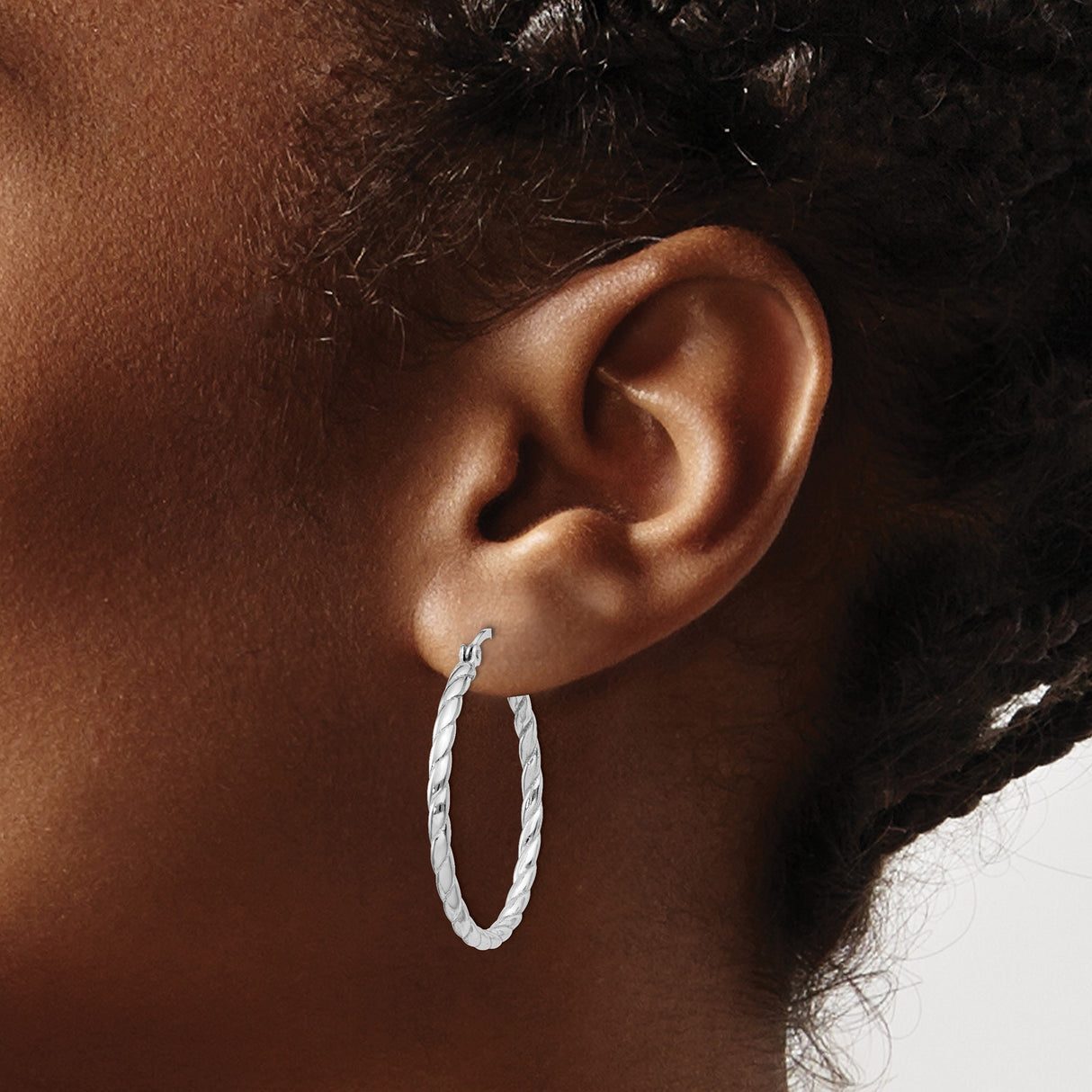 Sterling Silver Twisted Rope Hoop Earrings, Medium Size Polished Tube Style for Women