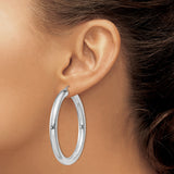 Sterling Silver Hoop Earrings, Classic Polished Round Tube Design, 50mm Large Size