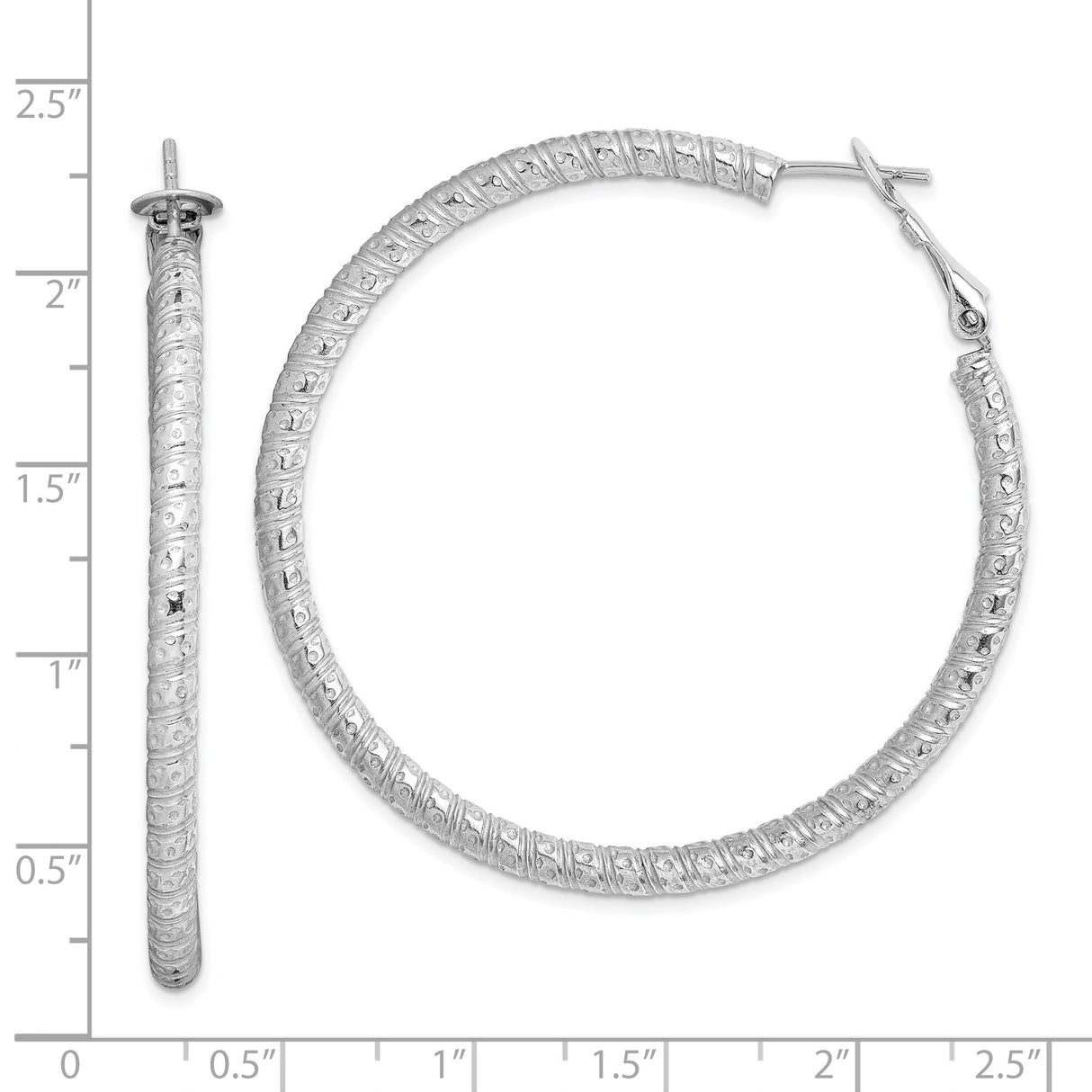 Sterling Silver Hoop Earrings with Etched Swirl Design and Polished Finish