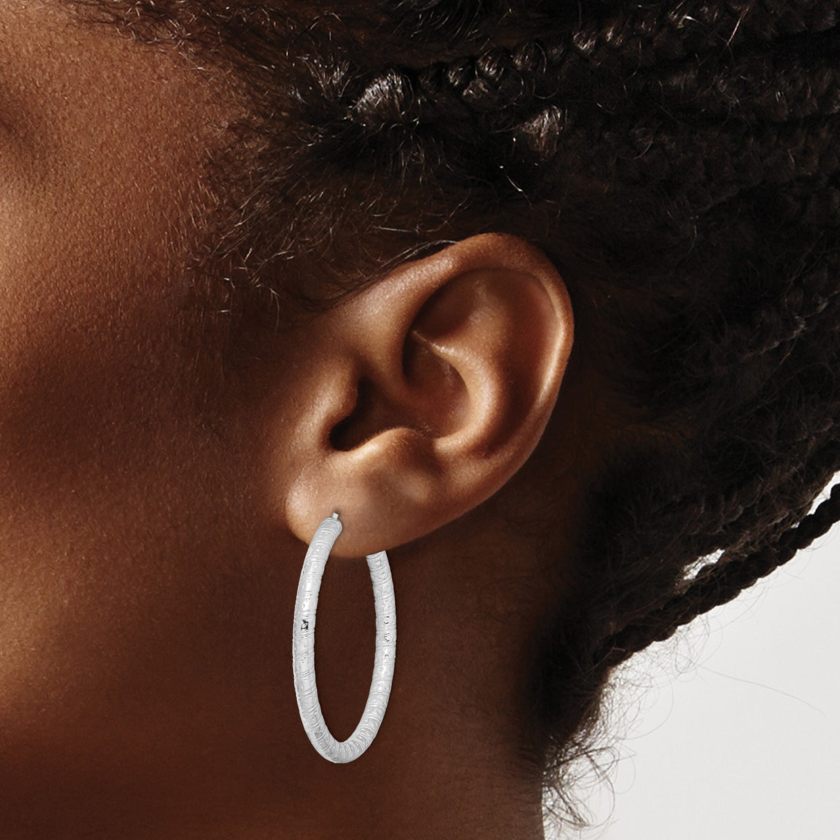 Sterling Silver Hoop Earrings with Textured Raised Pattern, Large Modern Statement Style