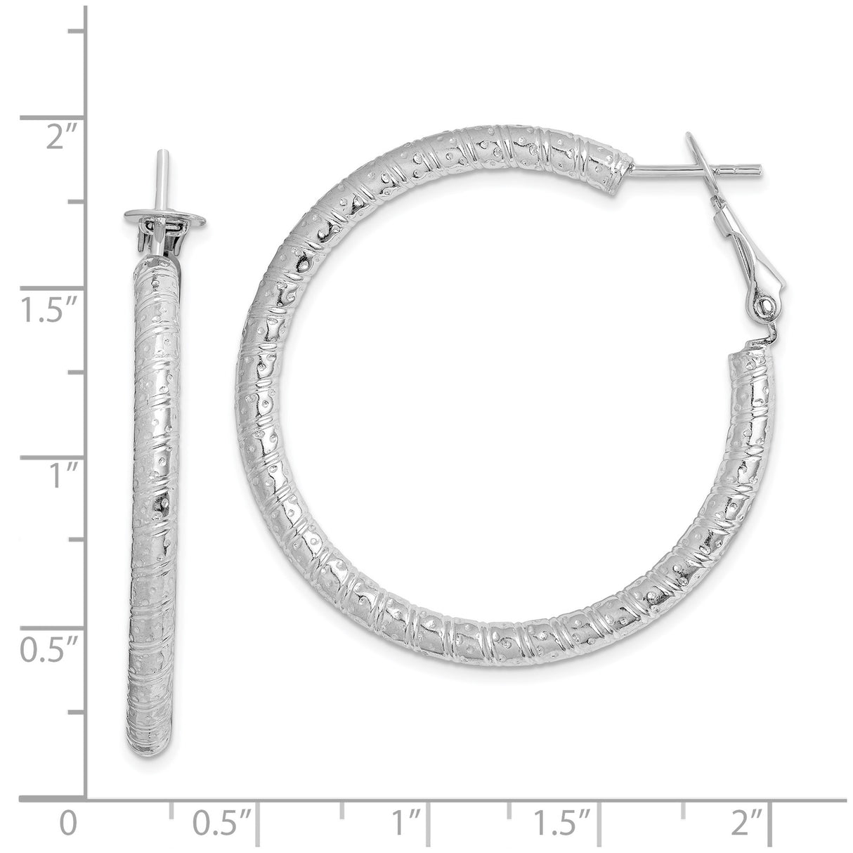 Sterling Silver Hoop Earrings with Textured Raised Pattern, Large Modern Statement Style
