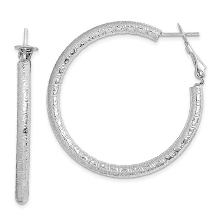 Sterling Silver Hoop Earrings with Textured Raised Pattern, Large Modern Statement Style