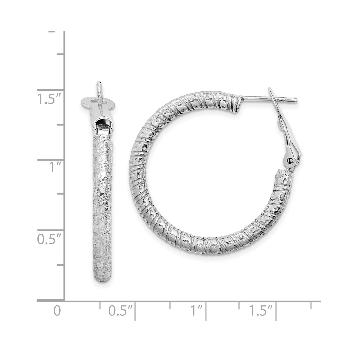 Sterling Silver Hoop Earrings with Swirl and Dot Pattern, Clip Back Closure, Polished Finish