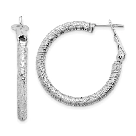 Sterling Silver Hoop Earrings with Swirl and Dot Pattern, Clip Back Closure, Polished Finish