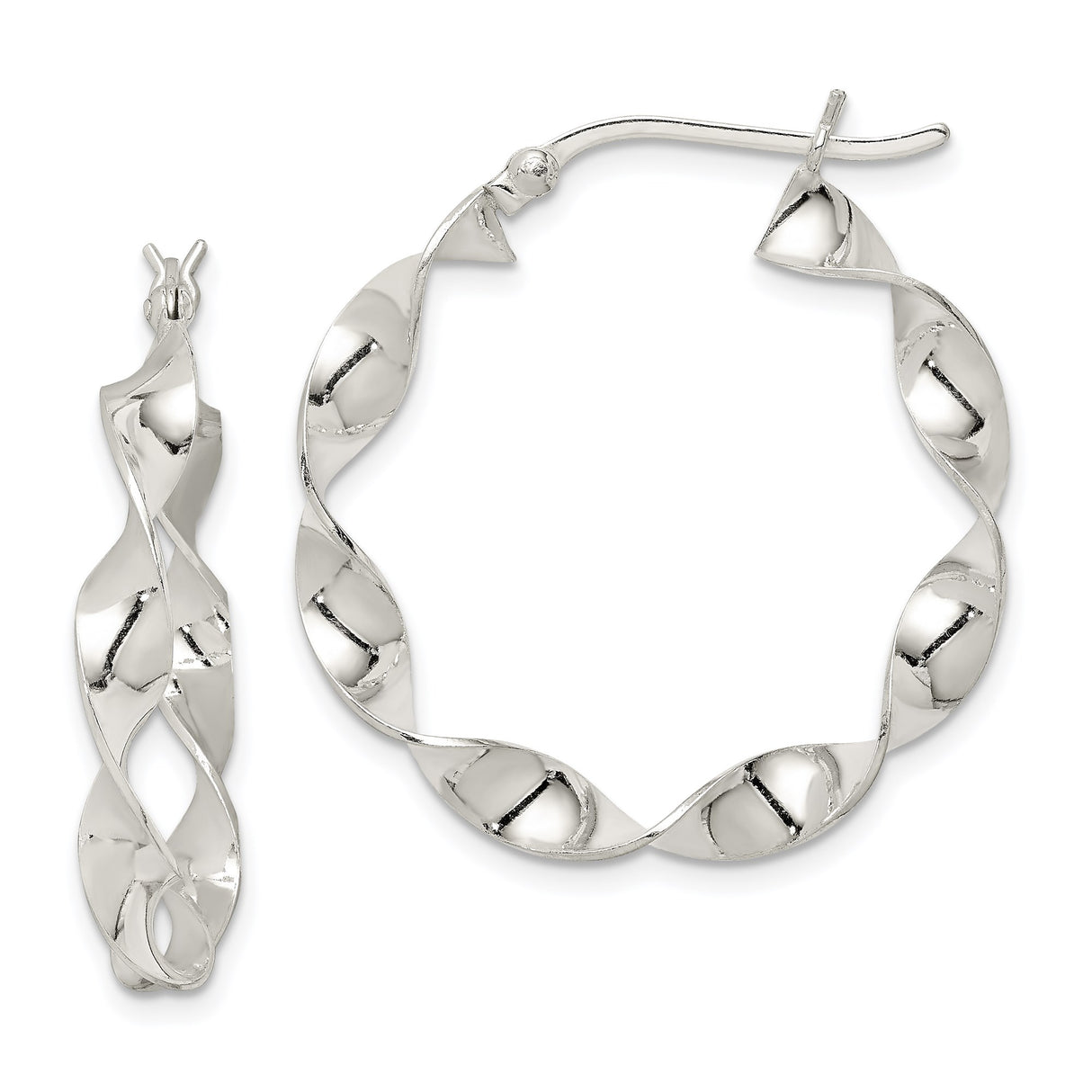 Sterling Silver Twisted Hoop Earrings with Open Loop Wave Design, Modern Minimalist Style