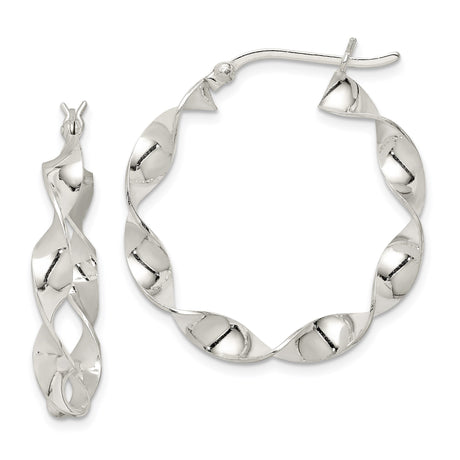 Sterling Silver Twisted Hoop Earrings with Open Loop Wave Design, Modern Minimalist Style