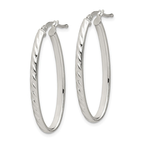Sterling Silver Oval Hoop Earrings with Polished Twisted Design