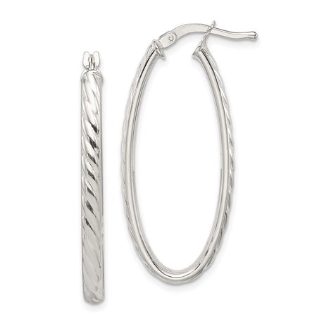 Sterling Silver Oval Hoop Earrings with Polished Twisted Design