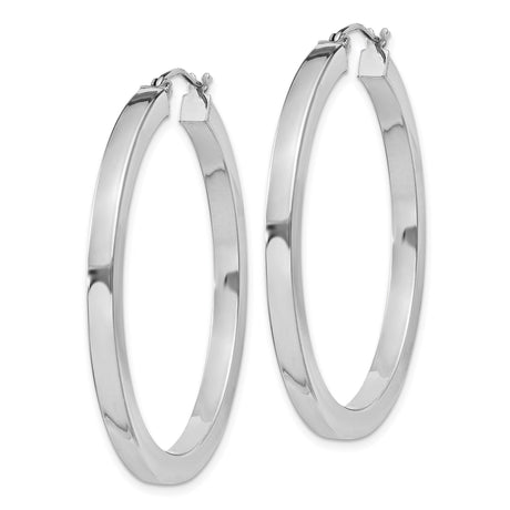 Sterling Silver Hoop Earrings, Flat Edge Polished Medium Large Minimalist Design for Women