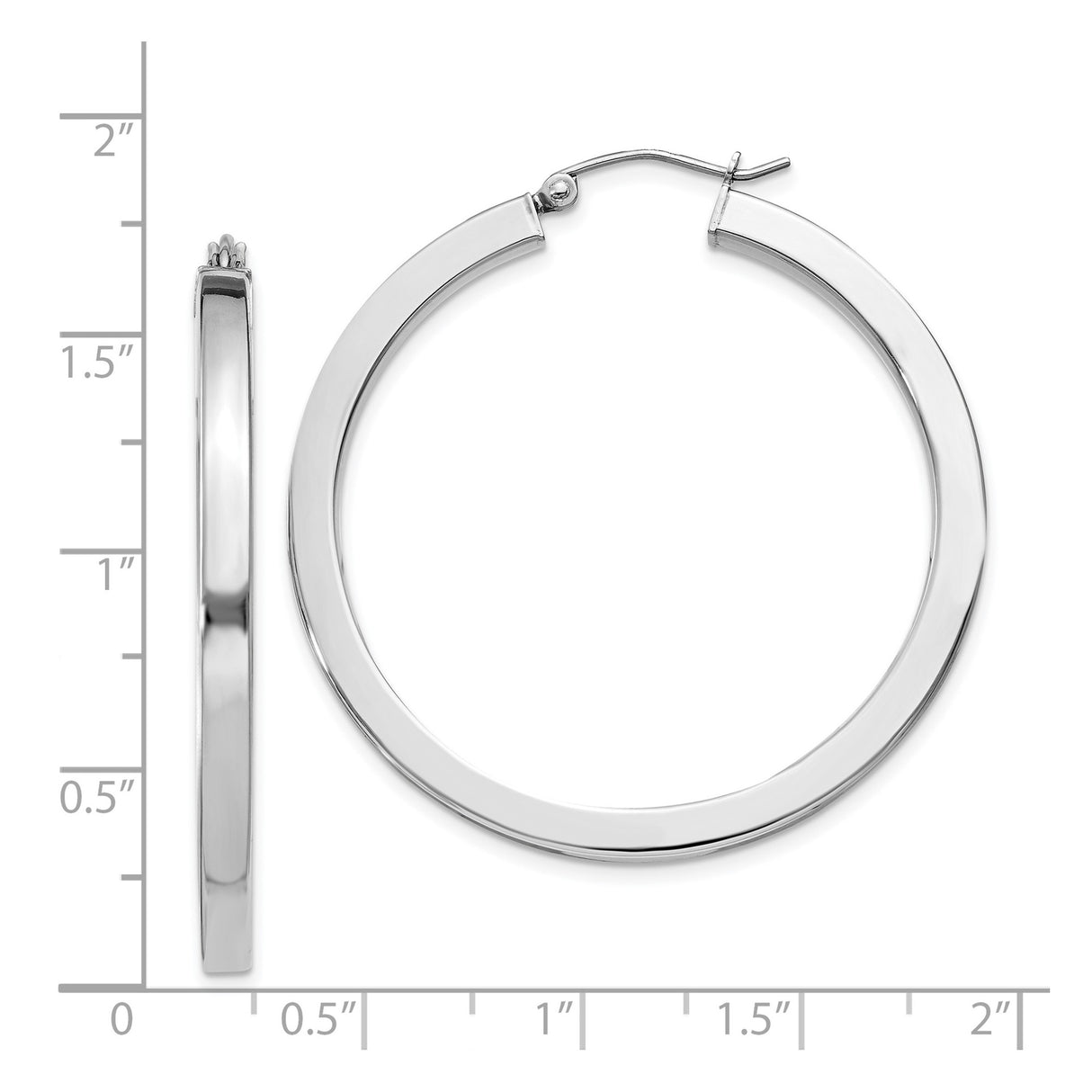 Sterling Silver Hoop Earrings, Flat Edge Polished Medium Large Minimalist Design for Women