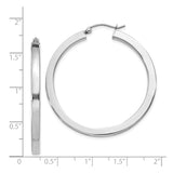 Sterling Silver Hoop Earrings, Flat Edge Polished Medium Large Minimalist Design for Women