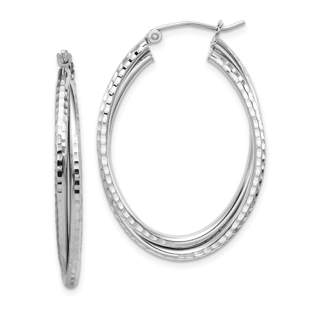 Sterling Silver Triple Layered Oval Hoop Earrings with Hammered and Polished Finish