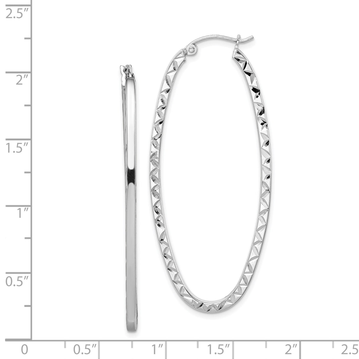 Sterling Silver Oval Hoop Earrings with Diamond Cut Textured Front, Lightweight Minimalist Design
