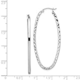 Sterling Silver Oval Hoop Earrings with Diamond Cut Textured Front, Lightweight Minimalist Design