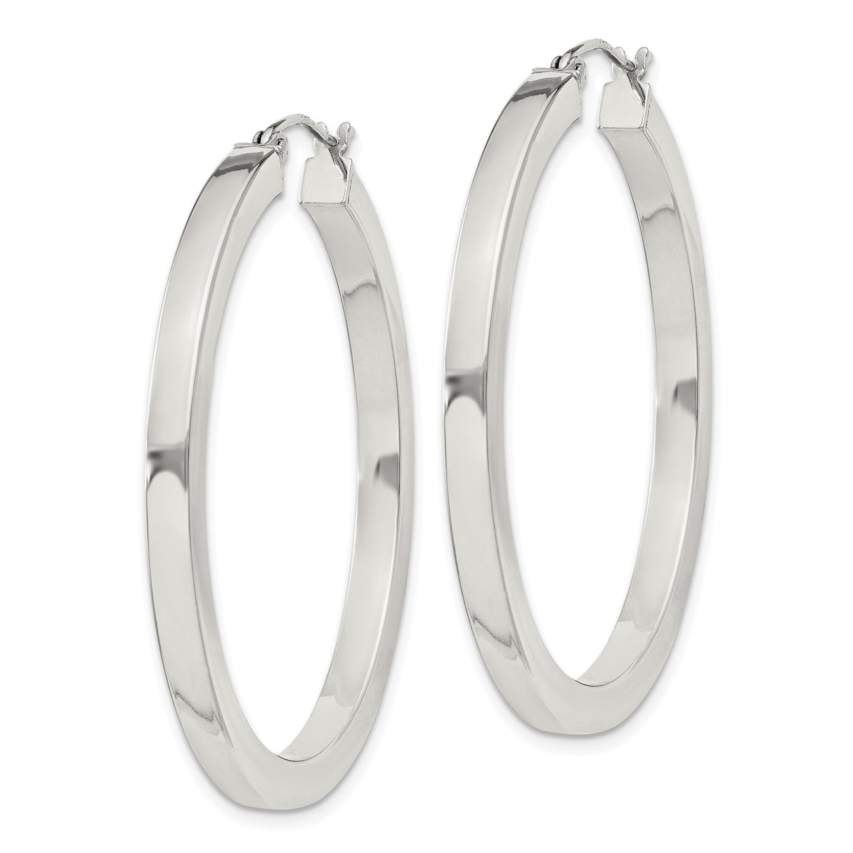 Sterling Silver Flat Hoop Earrings, Latch-Back Closure, High-Polish Minimalist Design