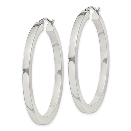 Sterling Silver Flat Hoop Earrings, Latch-Back Closure, High-Polish Minimalist Design