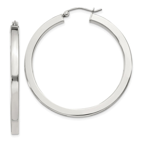 Sterling Silver Flat Hoop Earrings, Latch-Back Closure, High-Polish Minimalist Design