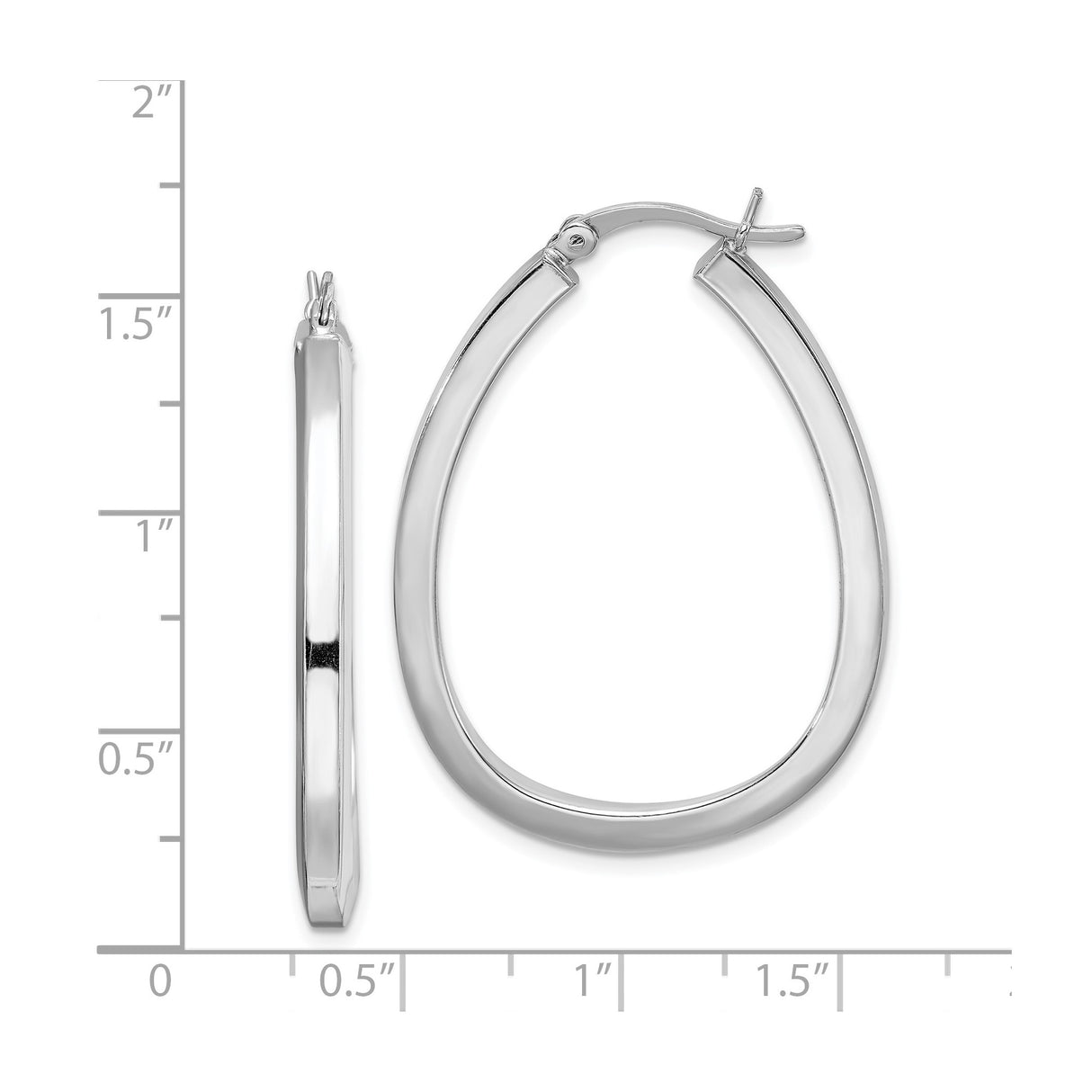 Sterling Silver Teardrop Hoop Earrings, Polished Flat Edge, Sleek Modern Minimalist Style