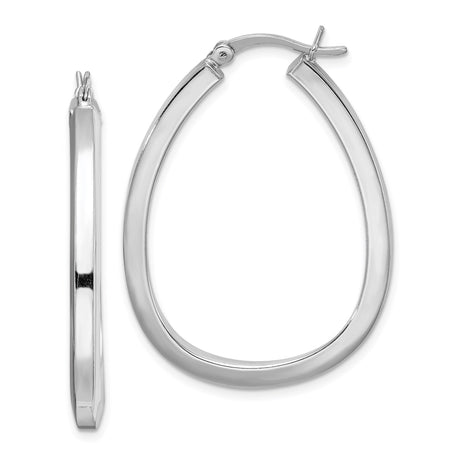 Sterling Silver Teardrop Hoop Earrings, Polished Flat Edge, Sleek Modern Minimalist Style