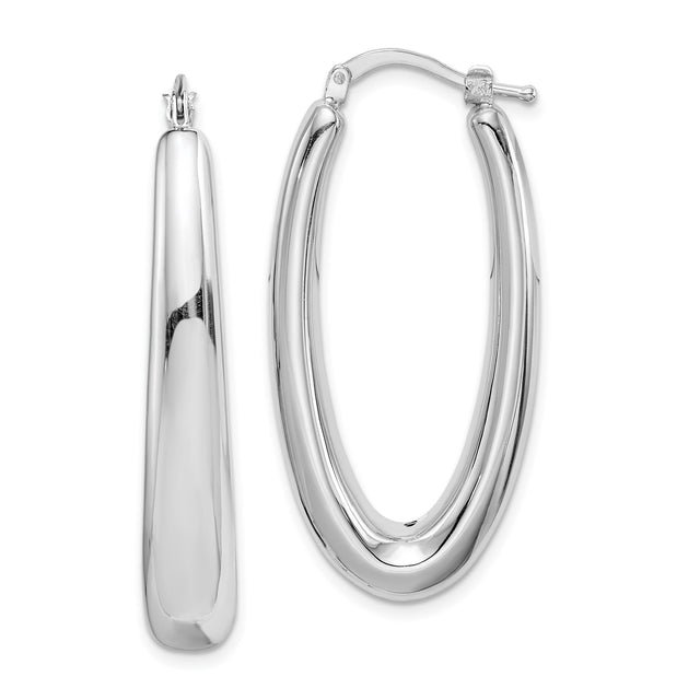 Sterling Silver Teardrop Hoop Earrings, Polished Lightweight Oval Dangle Design for Women