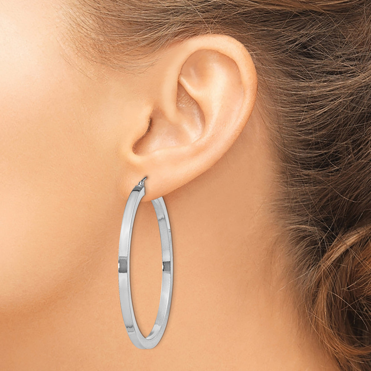 Sterling Silver Hoop Earrings, Square Tube Style with Flat Edge and High Polish Finish