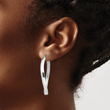 Sterling Silver Twisted Oval Hoop Earrings with Polished and Satin Finish for Women
