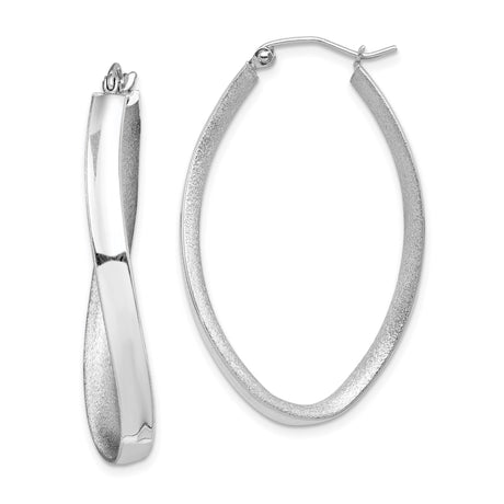 Sterling Silver Twisted Oval Hoop Earrings with Polished and Satin Finish for Women