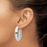 Sterling Silver Oval Hoop Earrings, Domed High Polish Finish, Snap Back Closure