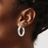 Sterling Silver Hoop Earrings, Textured Hammered Round Design with Latch-Back Clasp