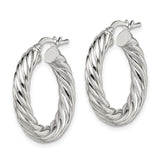 Sterling Silver Twisted Hoop Earrings with Polished Rope Design for Women