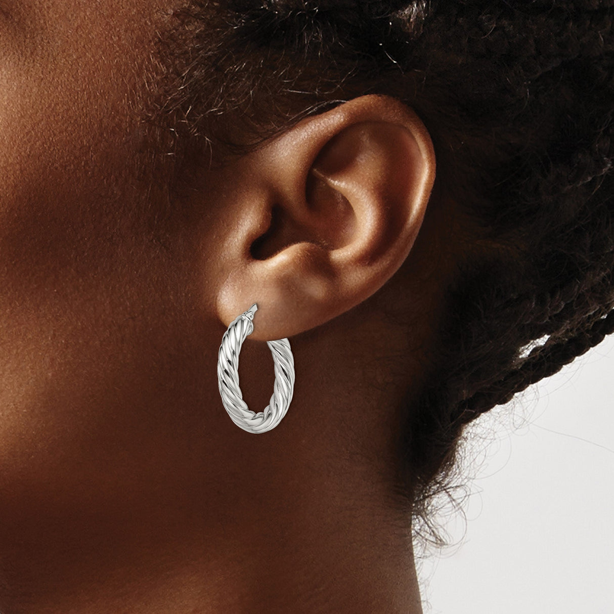 Sterling Silver Twisted Hoop Earrings with Polished Rope Design for Women