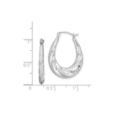 Sterling Silver Twisted Oval Hoop Earrings with Diamond Cut Textured Finish