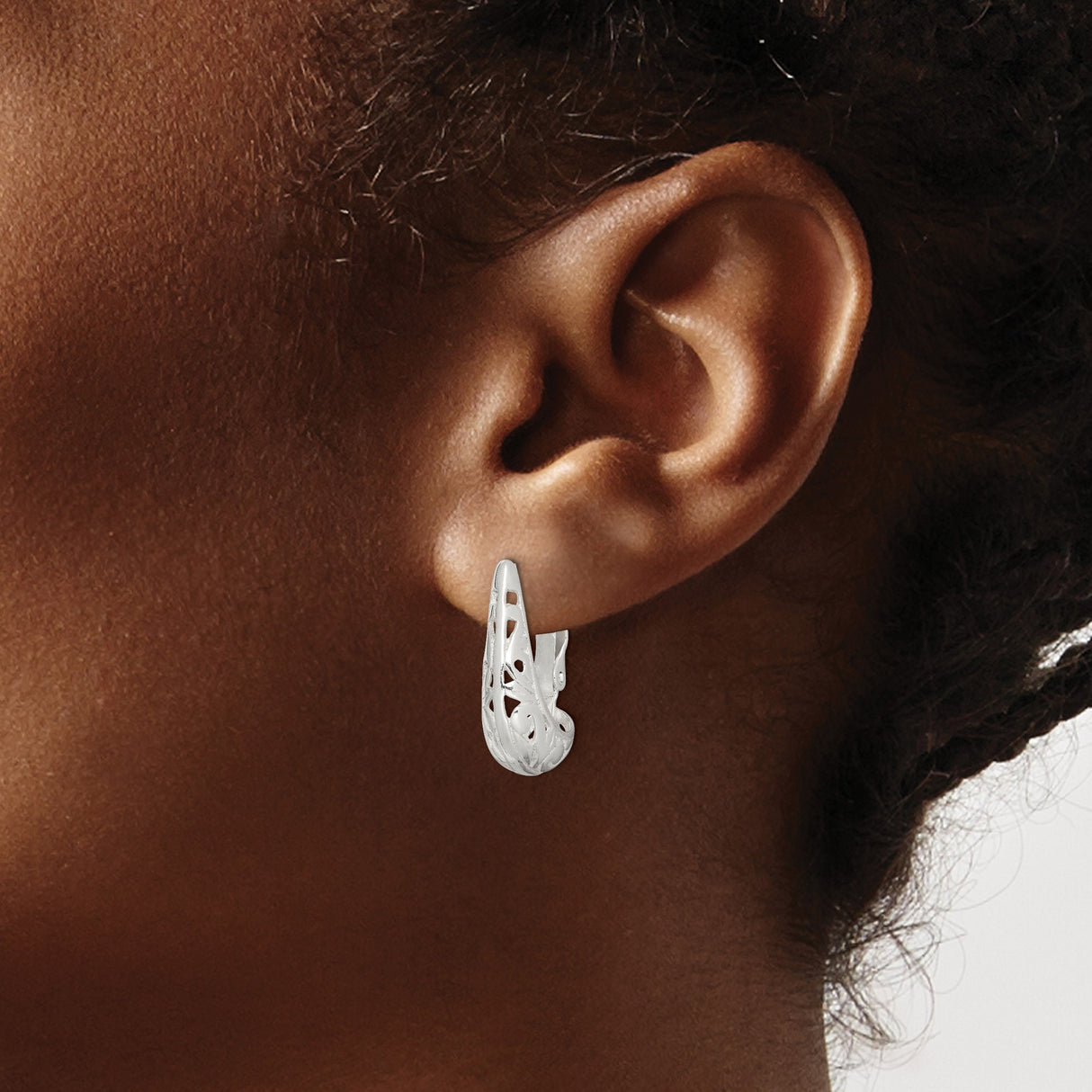 Sterling Silver Hoop Earrings with Filigree Swirl Design, Hinged Drop Style with Omega Back