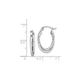 Sterling Silver Oval Hoop Earrings with Twisted Diamond Cut Design for Women