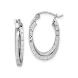 Sterling Silver Oval Hoop Earrings with Twisted Diamond Cut Design for Women