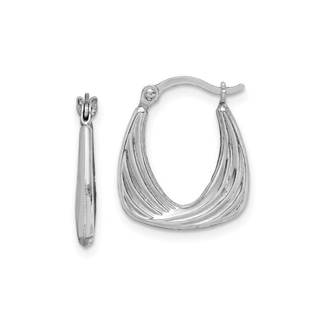 Sterling Silver Hoop Earrings, Asymmetrical Teardrop with Textured Layered Ridges, Lightweight Dangles