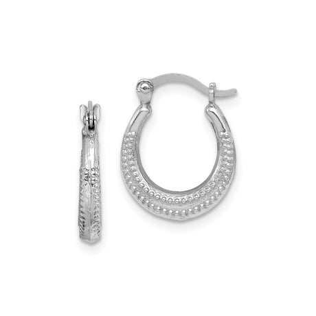 Sterling Silver Oval Hoop Earrings with Beaded Texture, Vintage-Inspired Lightweight Design